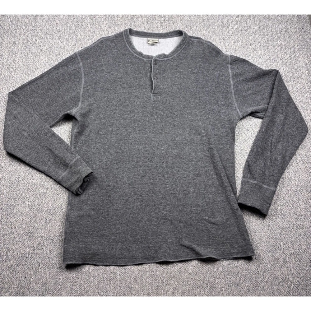 LL Bean Shirt Men's Large Tall Gray River Driver Henley Wool Blend Base Layer